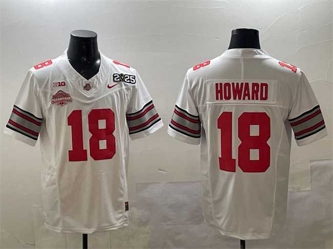 Men%27s Ohio State Buckeyes #18 Will Howard White 2025 CFP Final With National Champions Patch F.U.S.E. Vapor Limited Stitched Football Jersey1